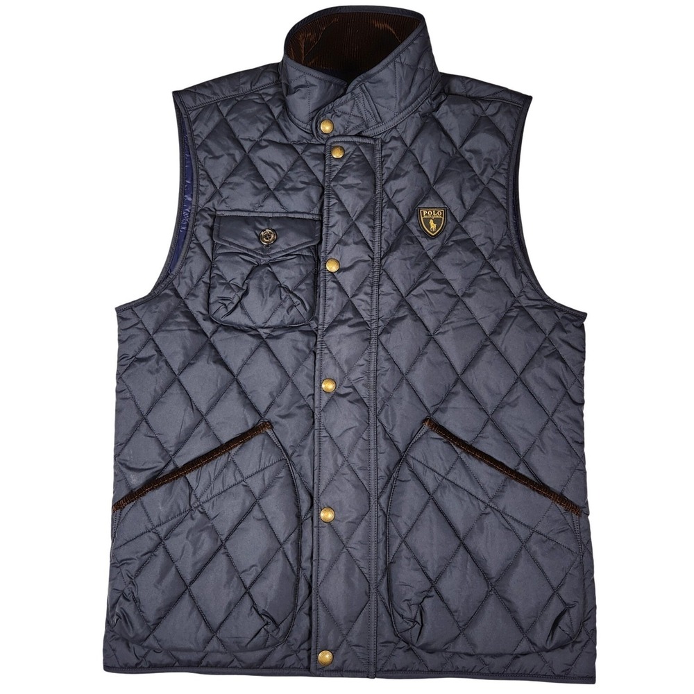 Polo Ralph Lauren Quilted Vest Navy Corduroy Collar Logo Patch Mens S NWOT‎